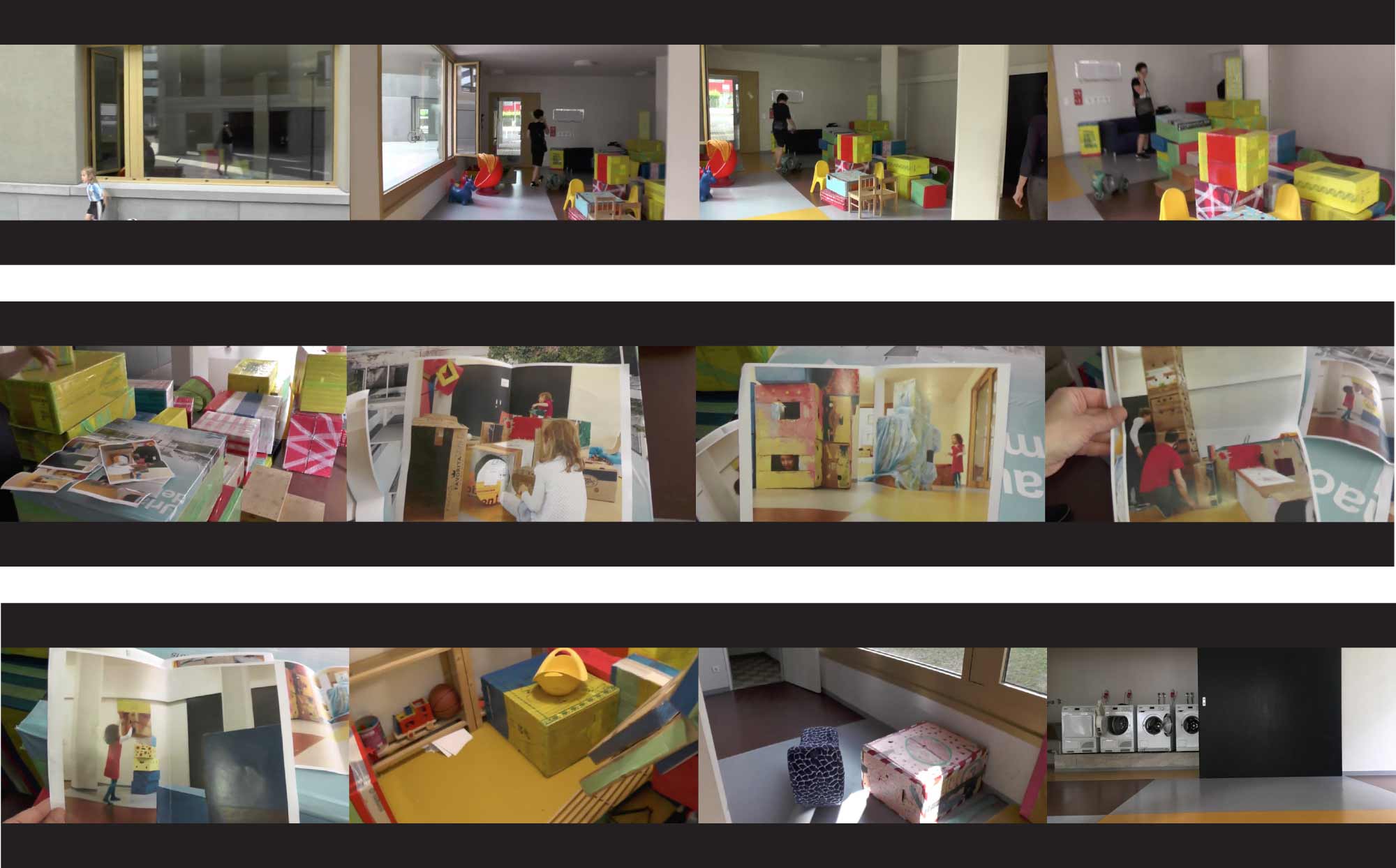 1: Rituals of care: common room with self-built equipment. Video stills: Action Archive + Beatrice Stude